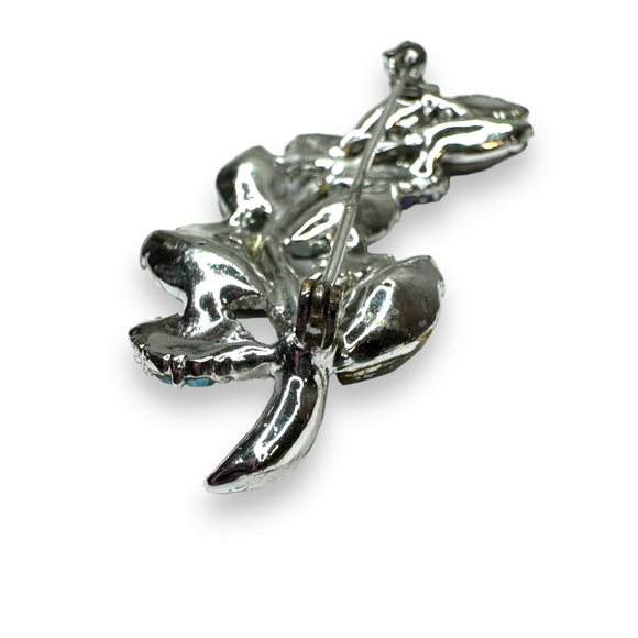 Vintage Aurora Borealis Navette Crystal Brooch Clip on Earring Set - Picture 4 of 8